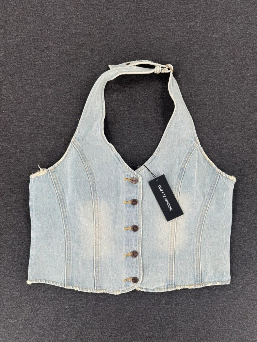 ✨ One Teaspoon NWT Old West Denim Halter Top | Size XL - Picture 2 of 8